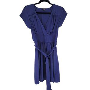 Jacob womens 8 blue short sleeve v neck cross front silk dress tie waist